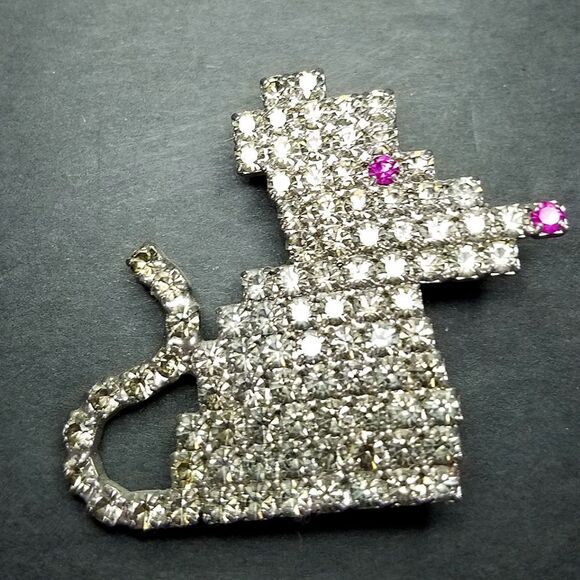 Dorothy Bauer Designs Vintage Mouse Pin Rare Large Beautiful Rhinestone Brooch - Picture 1 of 5